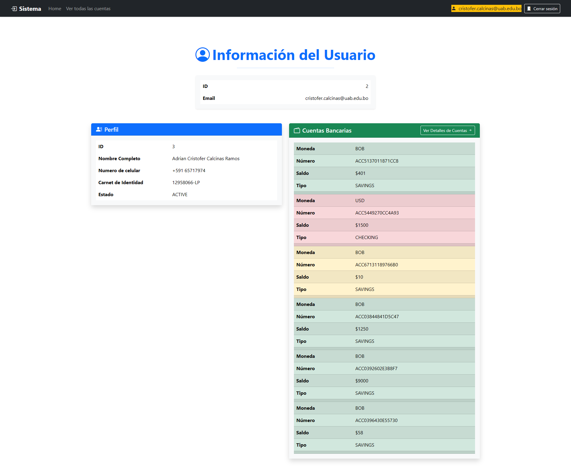 Información del usuario