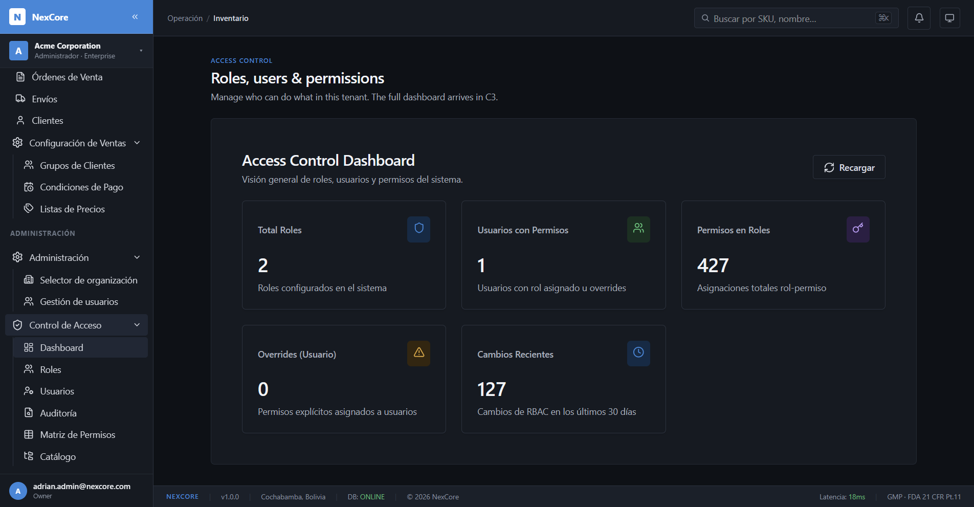 RBAC dashboard with fine-grained permissions and roles
