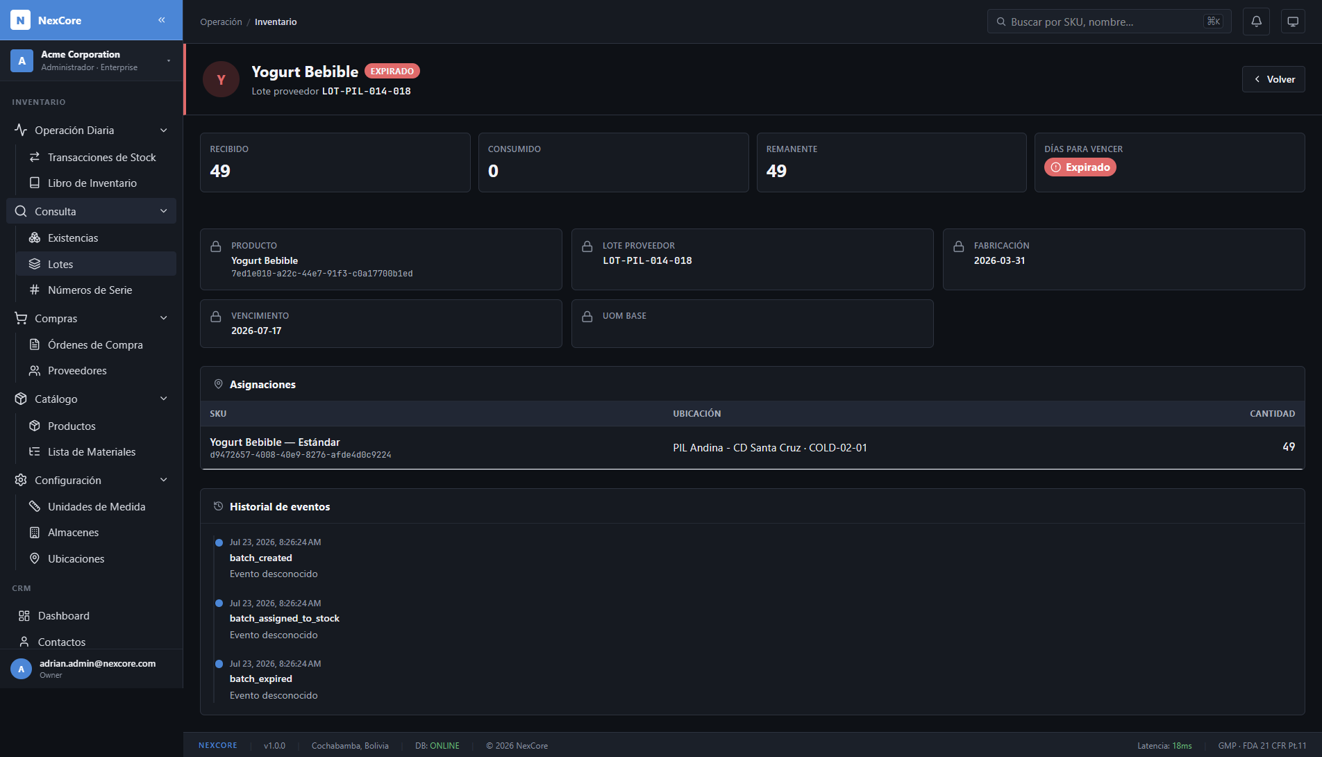 Details of an inventory batch