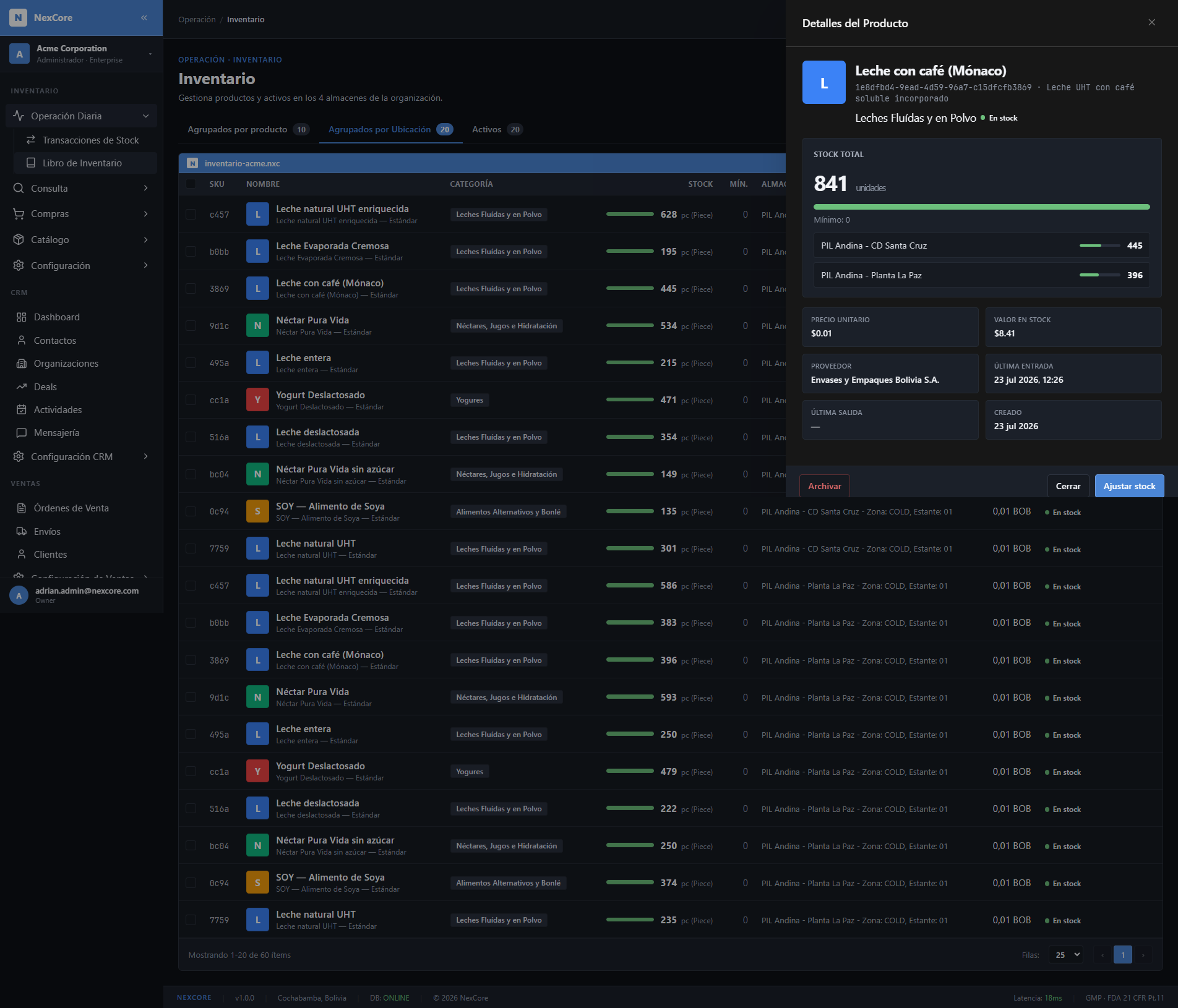 Inventory ledger with details of each transaction